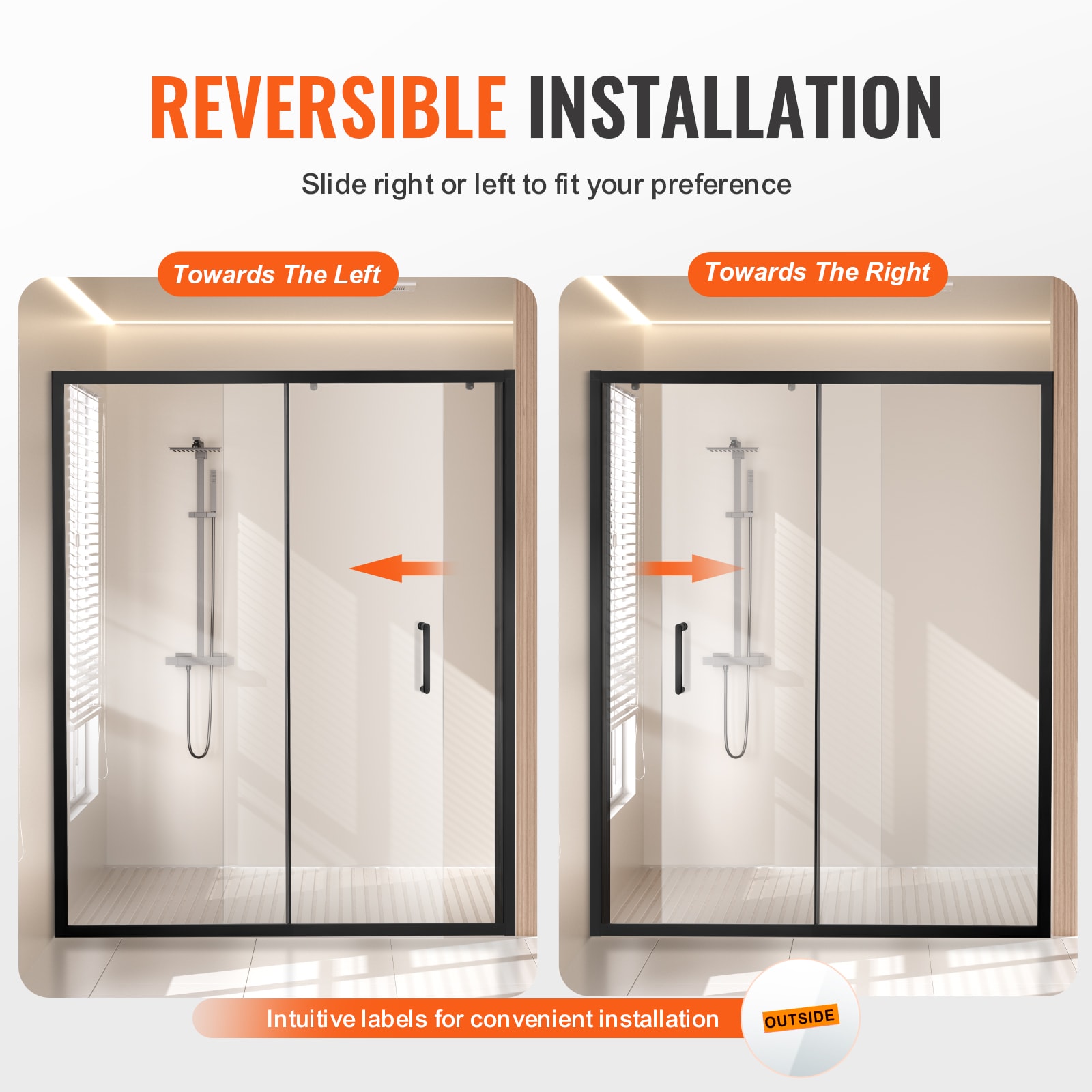 Semi-frameless Shower Door In Matte Black With Tempered Glass_voghion.com
